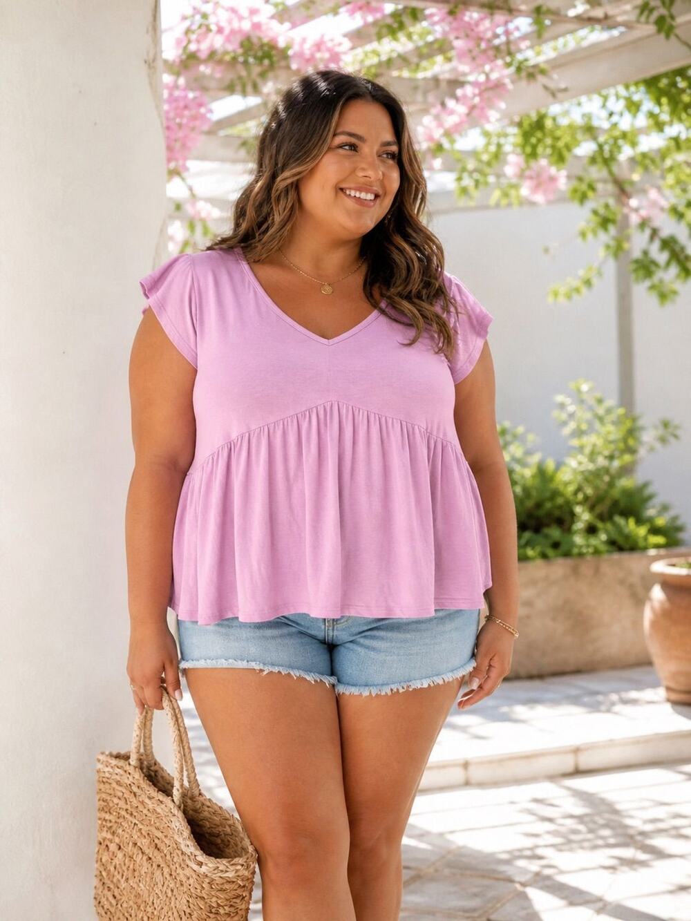 B23 - Noflik Purple Baby Doll Top Available in XL (p2p 24)